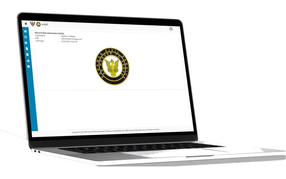 E-KISS KPI reporting system for the Sarawak government on a laptop